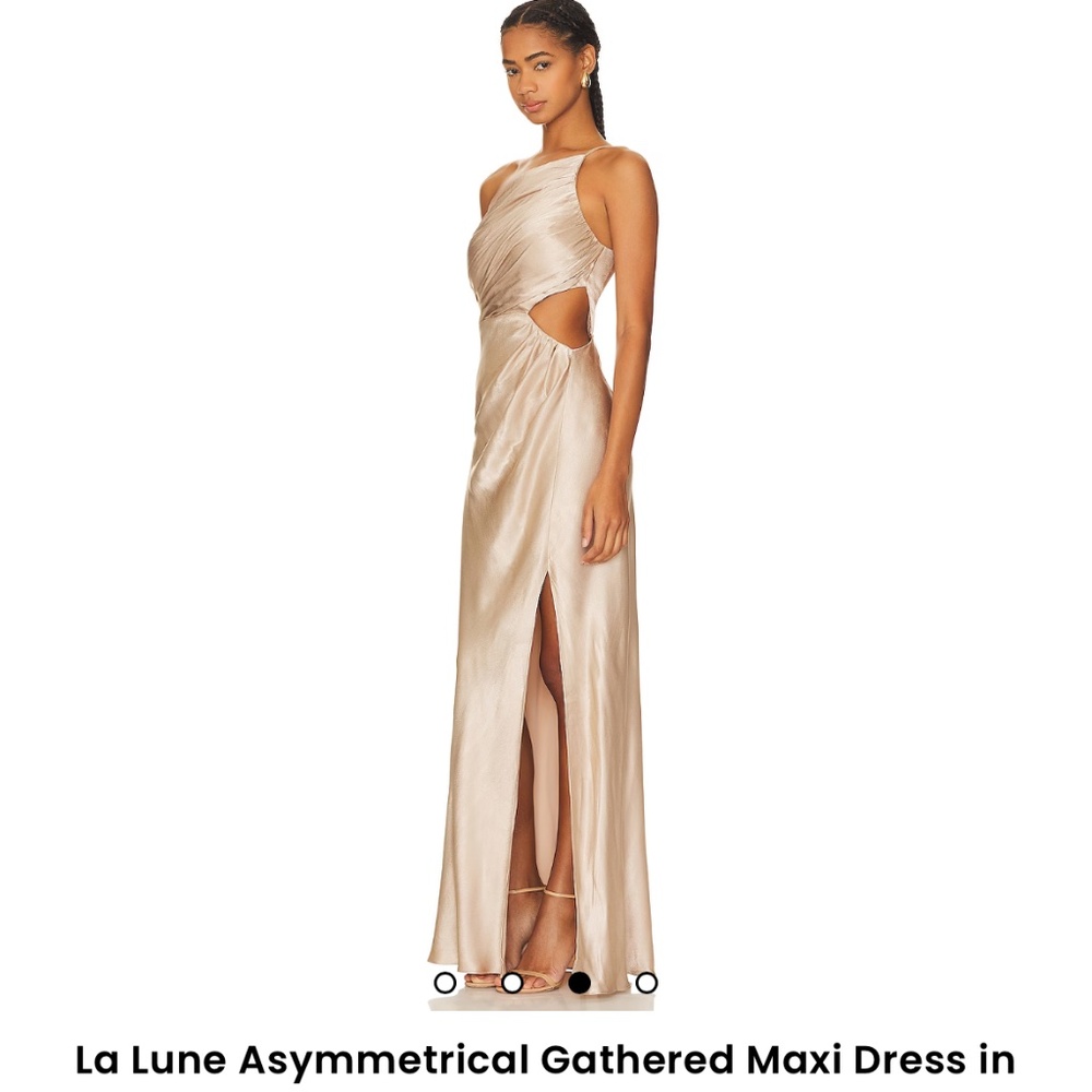 REVOLVE La Lune One-Shoulder Cutout Satin Maxi Dress in Champagne